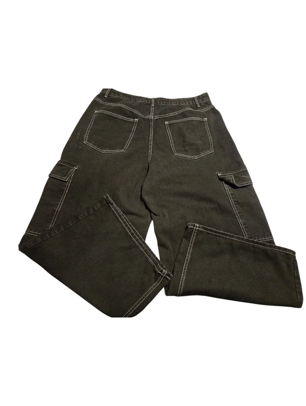 Cider Baggy Cargo Jeans Black White Stitching Wide Leg Skate Grunge Y2K 1X 18